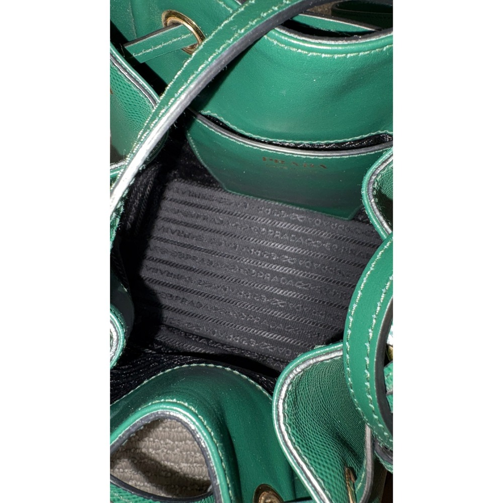 Prada Saffiano Leather Bucket Bag Green Gold Hardware Crossbody 1BE032 - Picture 6 of 10